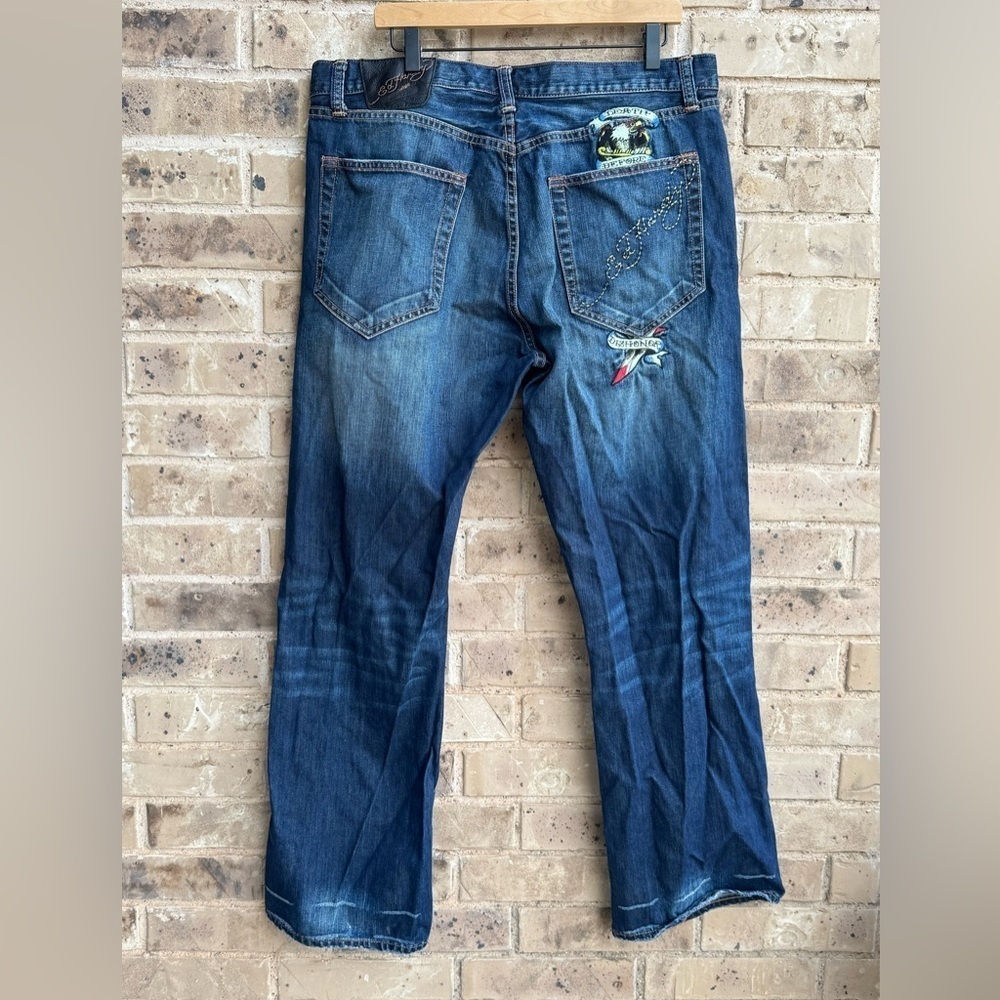 NWOT Ed Hardy Death Before Dishonor Dark Blue Straight Jeans 38x32